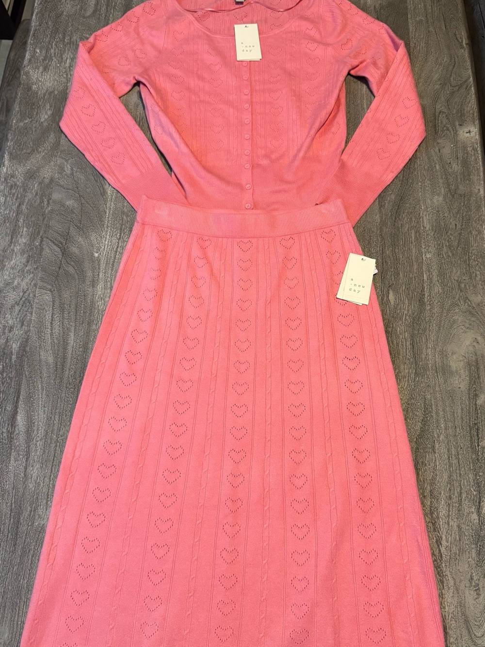 a new day Pink Heart Eyelet Knit Midi Set